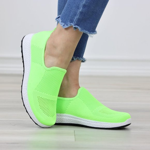 Neon Green Fashion Comfort Heel Sock Sneakers Shoes Slip Ons - Picture 6 of 11